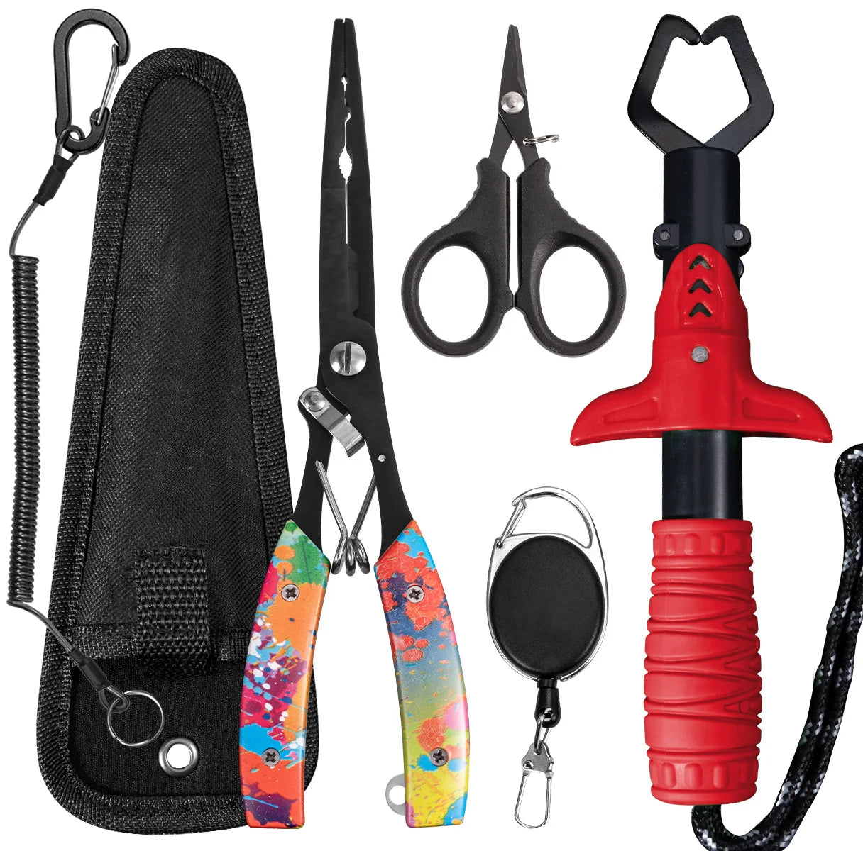 Complete Fishing Tool Kit | Fish Gripper, Fishing Scissors, Lip Gripper, Lanyard & Carry Pouch