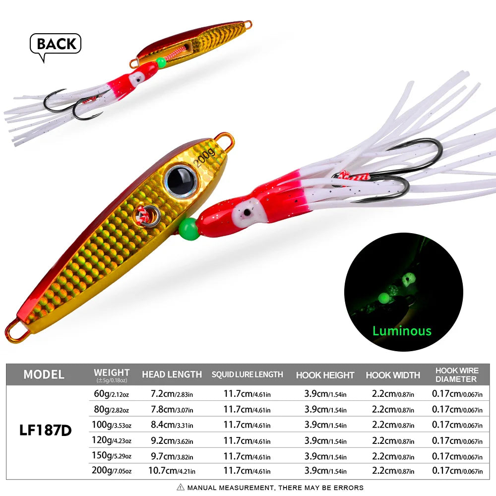 PROBEROS Squid Skirt Slow Jig | 60–200g | Luminous Assist Hook Metal Jig