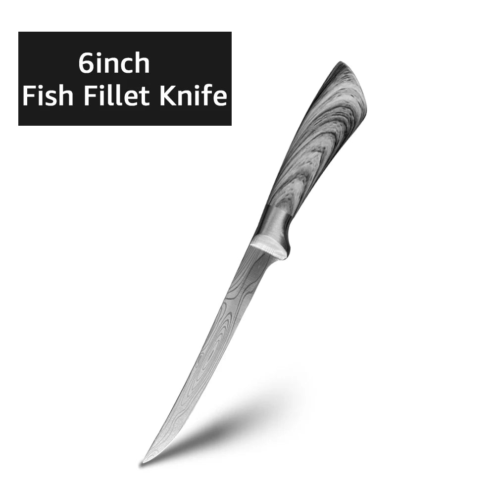 Stainless Steel Fishing & Fillet Knife | 6” / 7” / 8” | Damascus-Style Finish