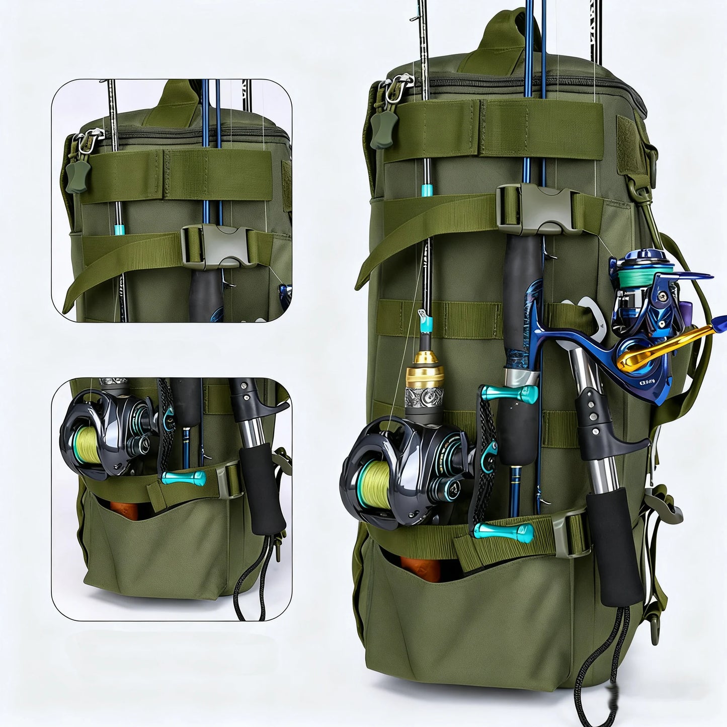 Fishing Backpack Tackle Bag | Waterproof Storage Pack with Rod Holders | Outdoor Gear Bag