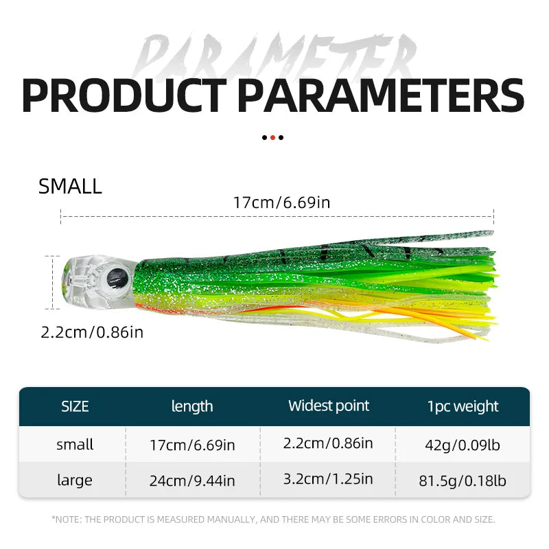 Squid Skirt Trolling Lure – 16 cm & 25 cm Offshore Game Lure (6 Colours, 150 cm Line)