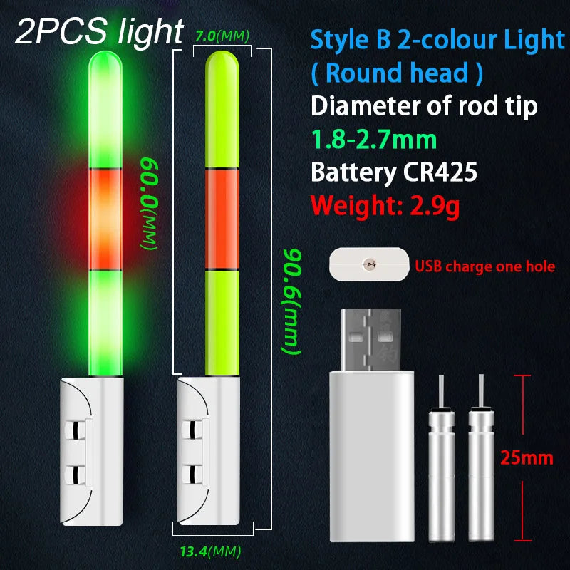 LED Rod Tip Lights – Rechargeable CR425 Lithium Bite Indicators (2-Pack, USB Charging)