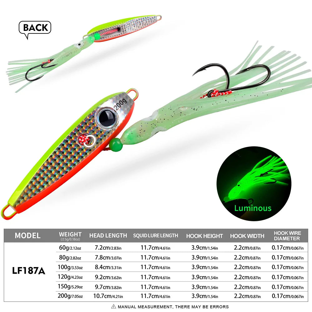 PROBEROS Squid Skirt Slow Jig | 60–200g | Luminous Assist Hook Metal Jig