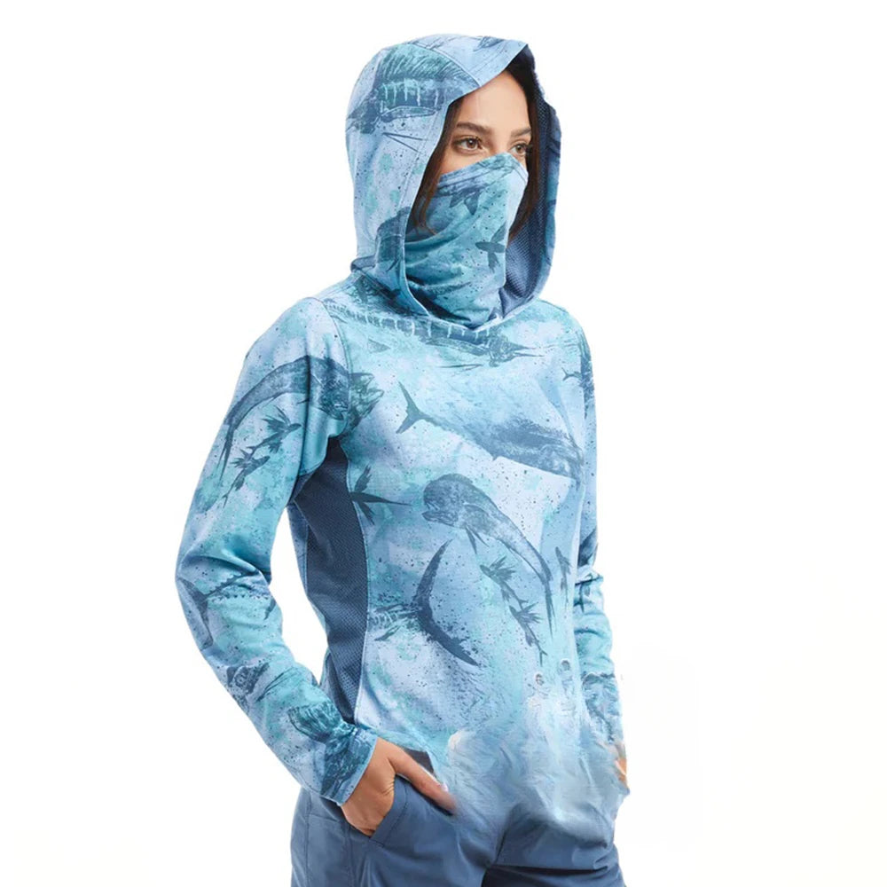 Women’s UPF50+ Fishing Hoodie with Face Mask | Long Sleeve Sun Protection Fishing Shirt
