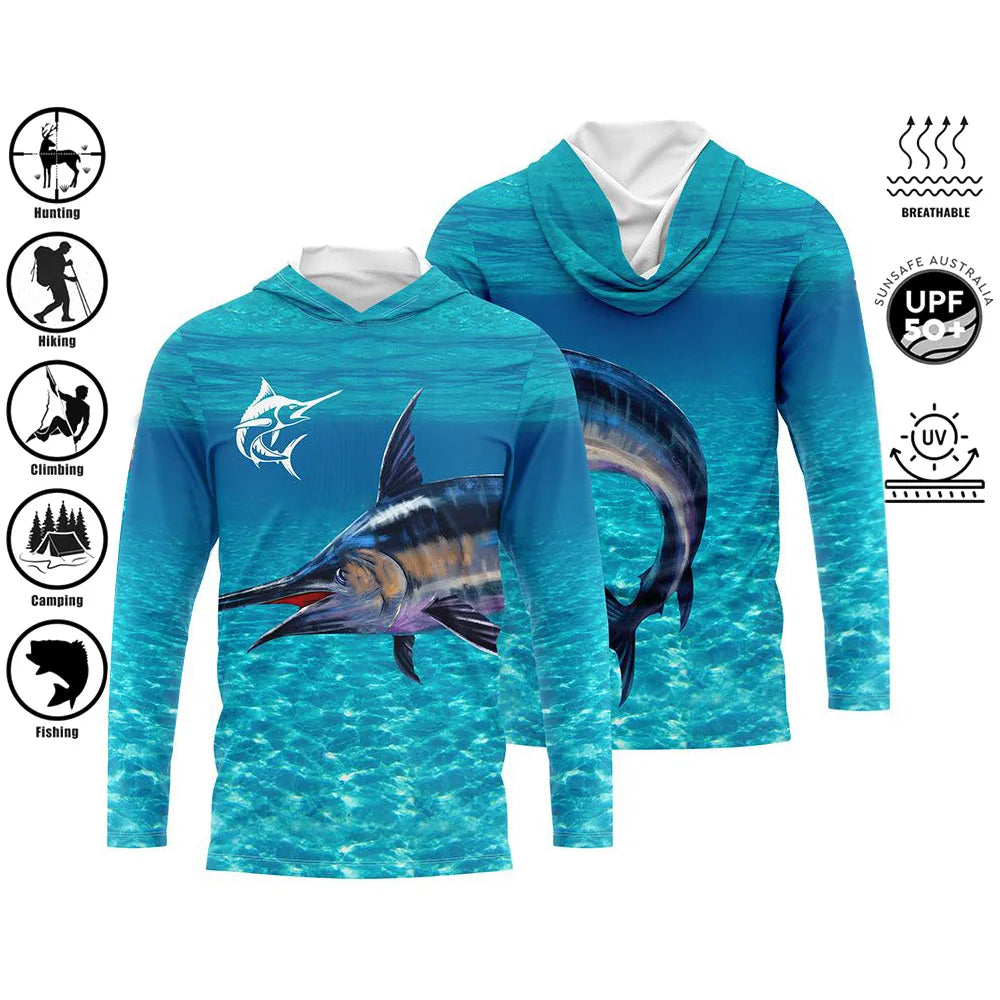 Men’s UPF50+ Fishing Hoodie | Long Sleeve Quick-Dry 3D Print Fishing Shirt | Sizes up to 4XL