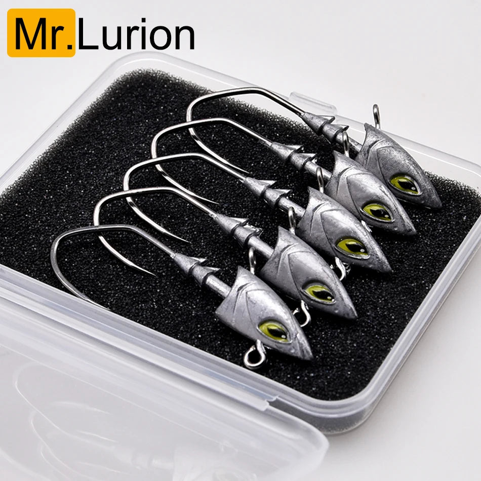 5pcs Triangle Jig Head Set | 14g–42g Saltwater Jigging Hooks with 3D Eyes