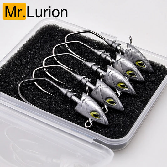5pcs Triangle Jig Head Set | 14g–42g Saltwater Jigging Hooks with 3D Eyes