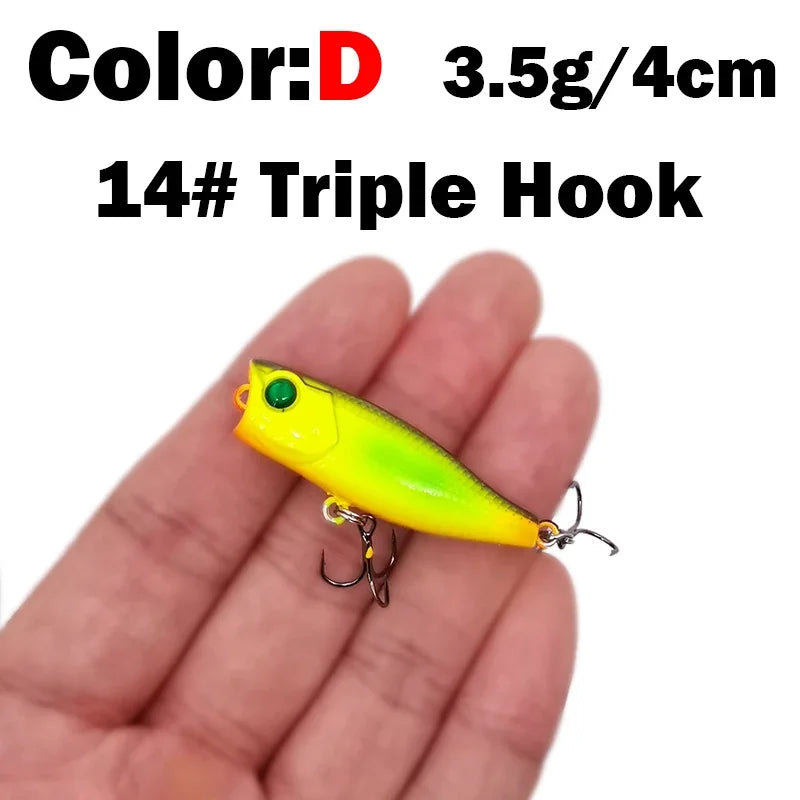 Mini Topwater Popper Lure | 4cm 3.5g Surface Fishing Lure with 3D Eyes
