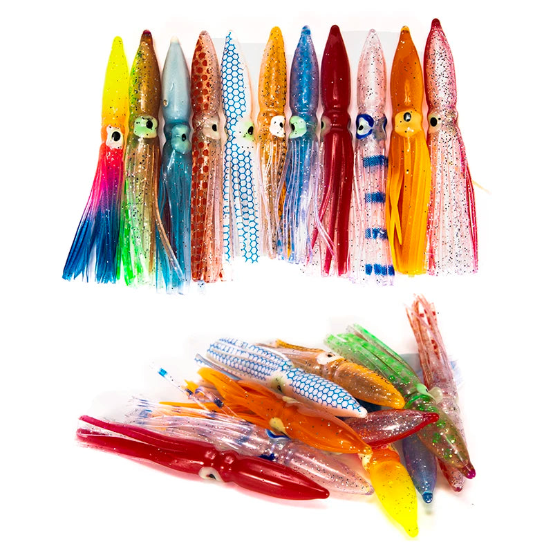 10pcs Soft Squid Lure Set | 8cm Octopus Skirt Baits | Offshore & Saltwater Fishing