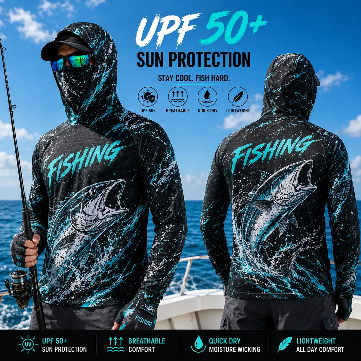 MALFC Men’s Hooded Long Sleeve Fishing Shirt | UV Sun Protection | S–3XL