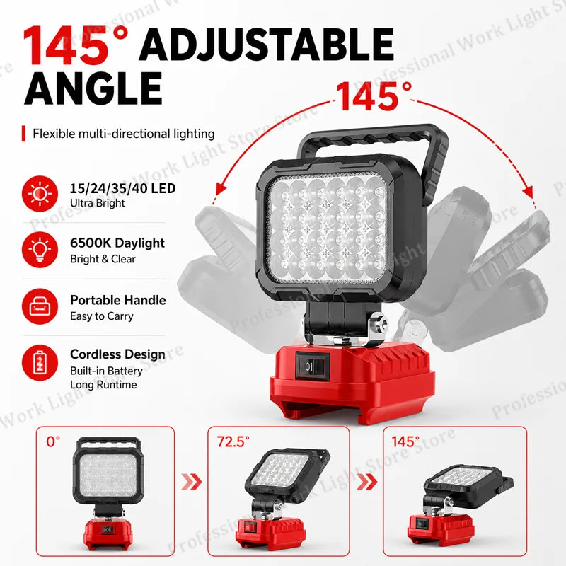18V Battery LED Work Light For Milwaukee | Portable Jobsite & Fishing Lamp | Tool Battery Powered