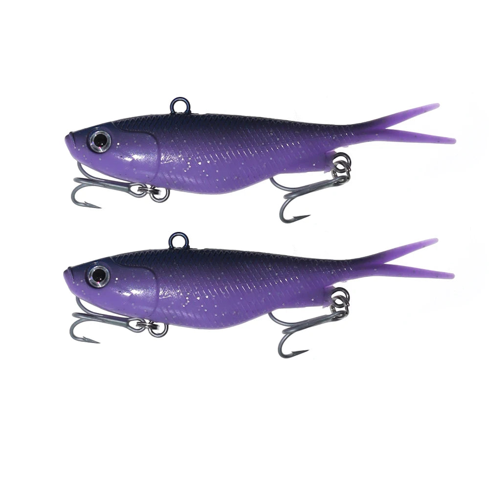 Soft VIB Fishing Lure Set | 11cm Vibration Bait with Treble Hooks | 2pcs