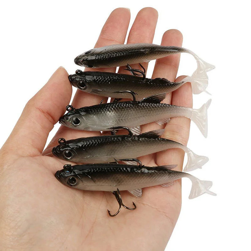 5pcs Soft Plastic Fishing Lure Set | 8cm (2.8”) Artificial Baits with Hooks