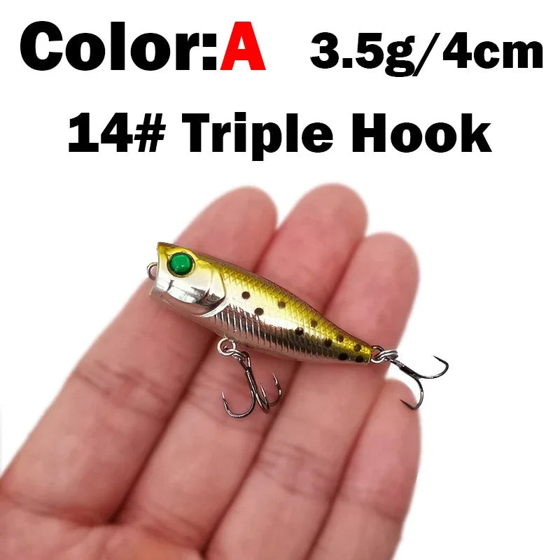Mini Topwater Popper Lure | 4cm 3.5g Surface Fishing Lure with 3D Eyes