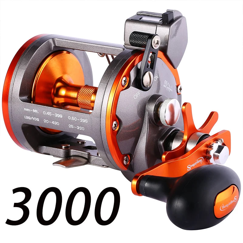 Sougayilang Line Counter Trolling Reel | Level Wind | 4.1:1 Gear Ratio | 6+1BB | 30KG Max Drag