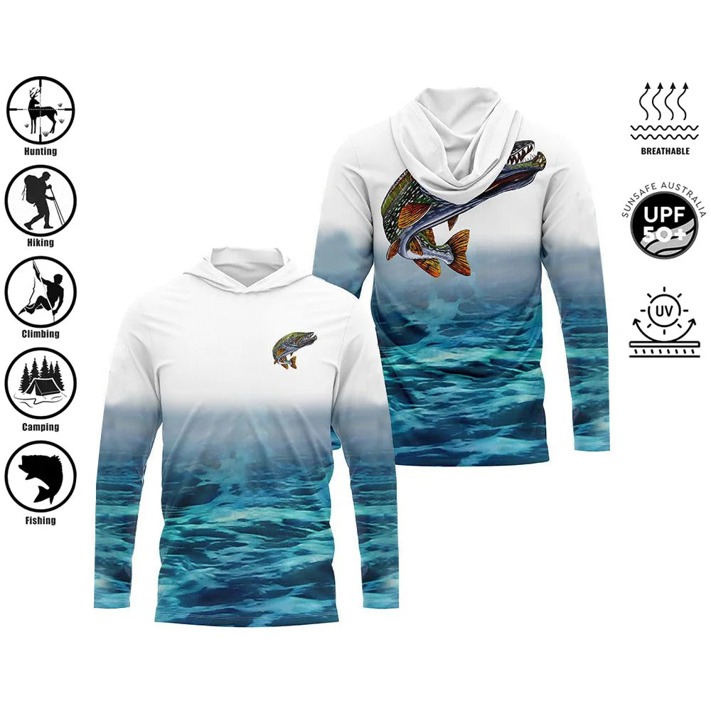 Men’s UPF50+ Fishing Hoodie | Long Sleeve Quick-Dry 3D Print Fishing Shirt | Sizes up to 4XL