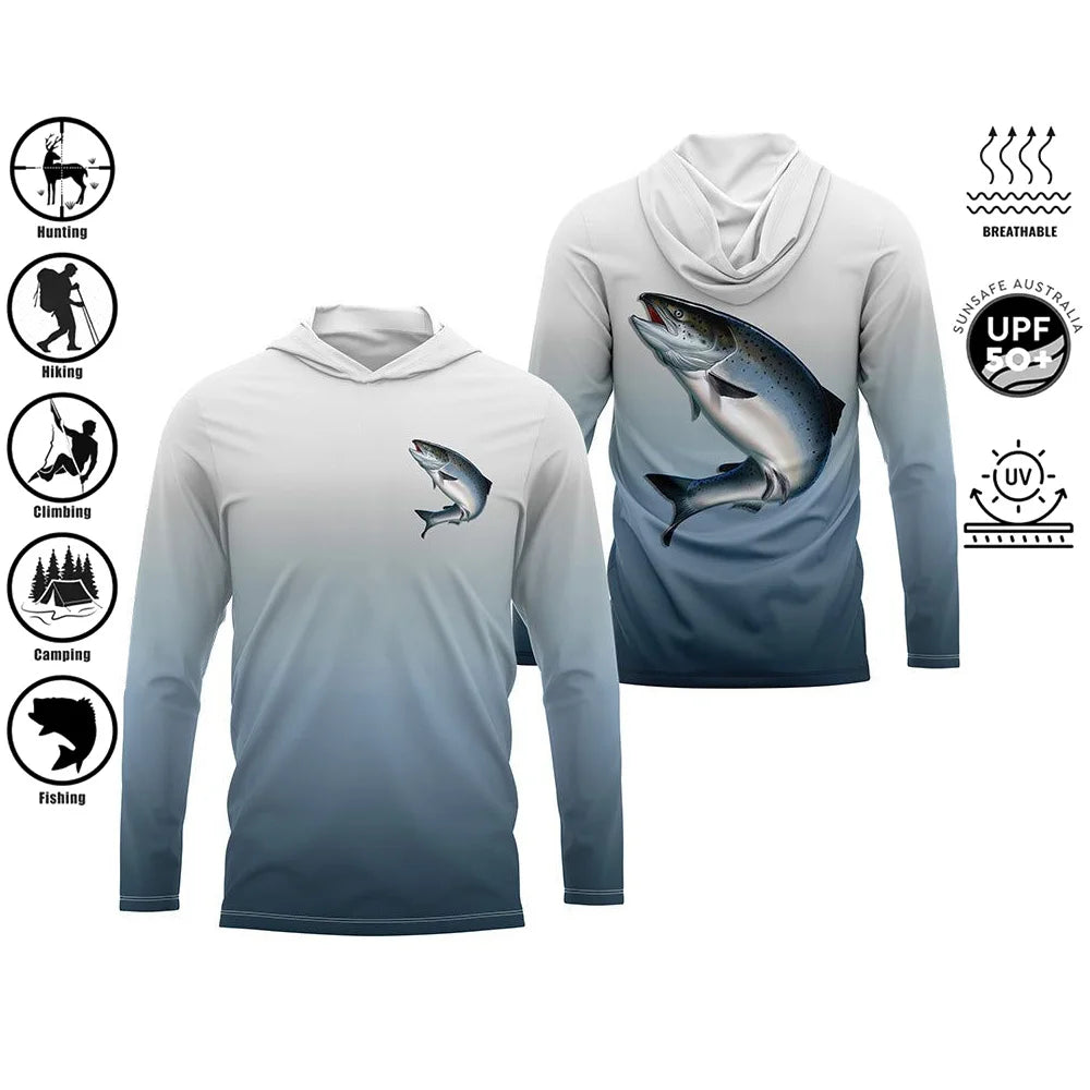 Men’s UPF50+ Fishing Hoodie | Long Sleeve Quick-Dry 3D Print Fishing Shirt | Sizes up to 4XL