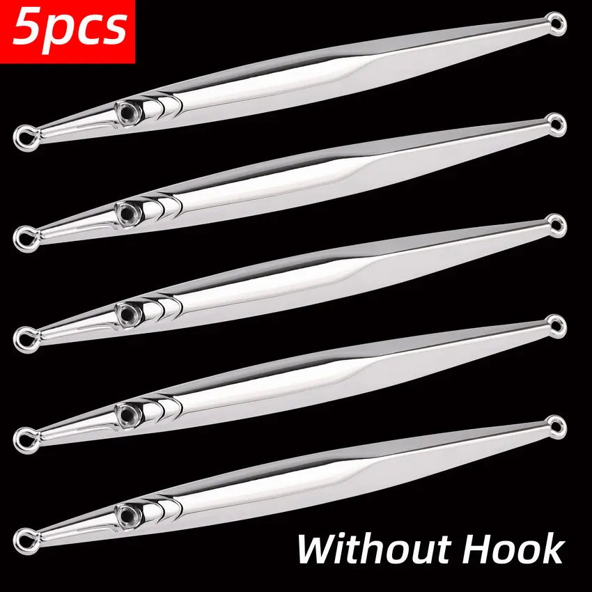 Long Slim Metal Jigs (5-Pack) | 60g / 80g | Electroplated Saltwater Jigs