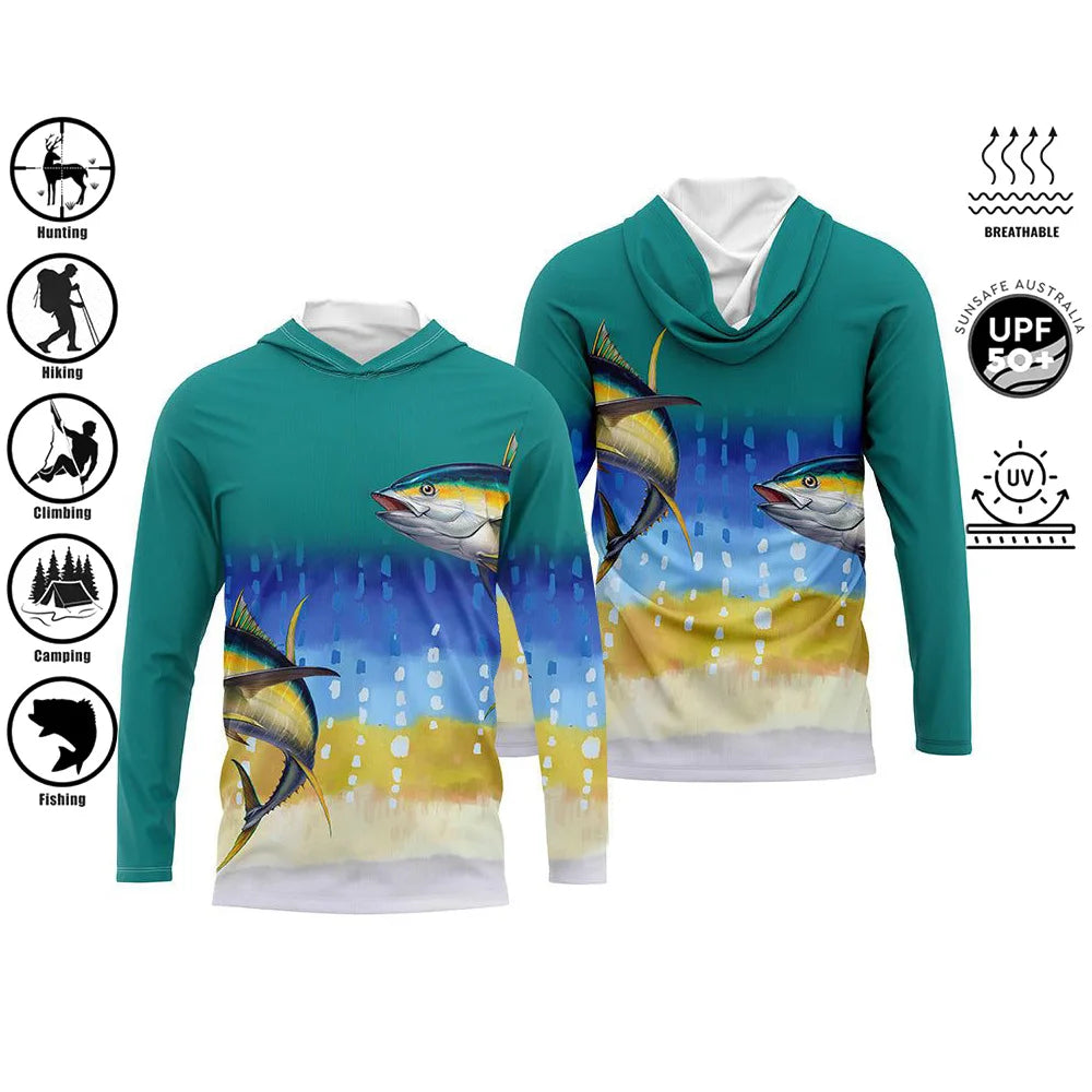 Men’s UPF50+ Fishing Hoodie | Long Sleeve Quick-Dry 3D Print Fishing Shirt | Sizes up to 4XL