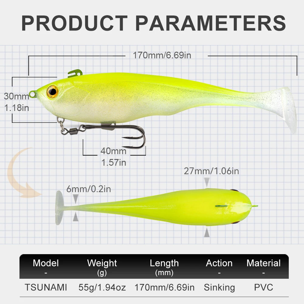 Kingdom Tsunami Soft Swimbait | 170mm 55g Sinking T-Tail Soft Plastic Lure