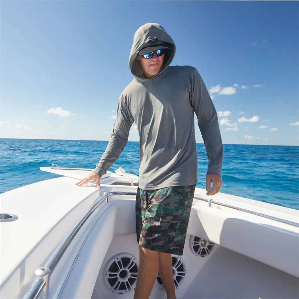 Men’s UPF50+ Fishing Hoodie | Long Sleeve Sun Protection Shirt | Breathable Summer Angling Wear