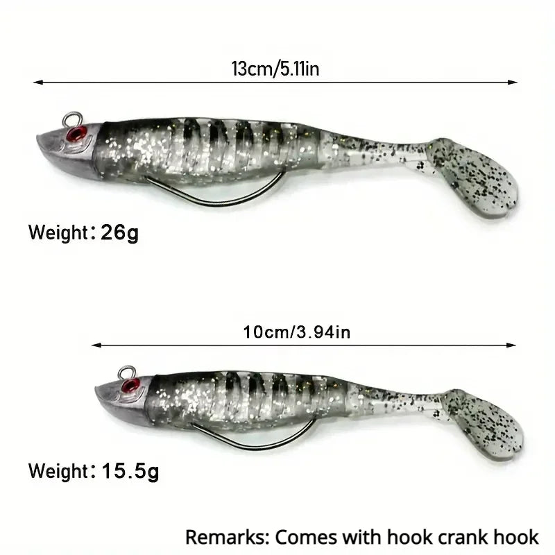 Soft Paddle Tail Jigging Lure | 10cm 15g / 13cm 26g Pre-Rigged Swimbait | Saltwater Fishing Bait
