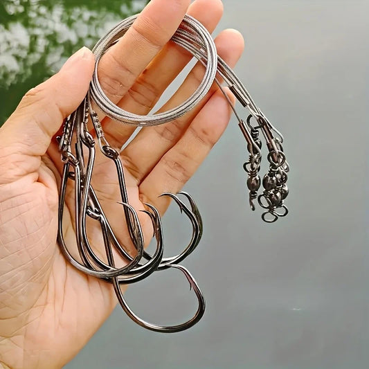 25-Pack Heavy-Duty Circle Hook Rigs | Carbon Steel Hooks with Steel Wire Leaders