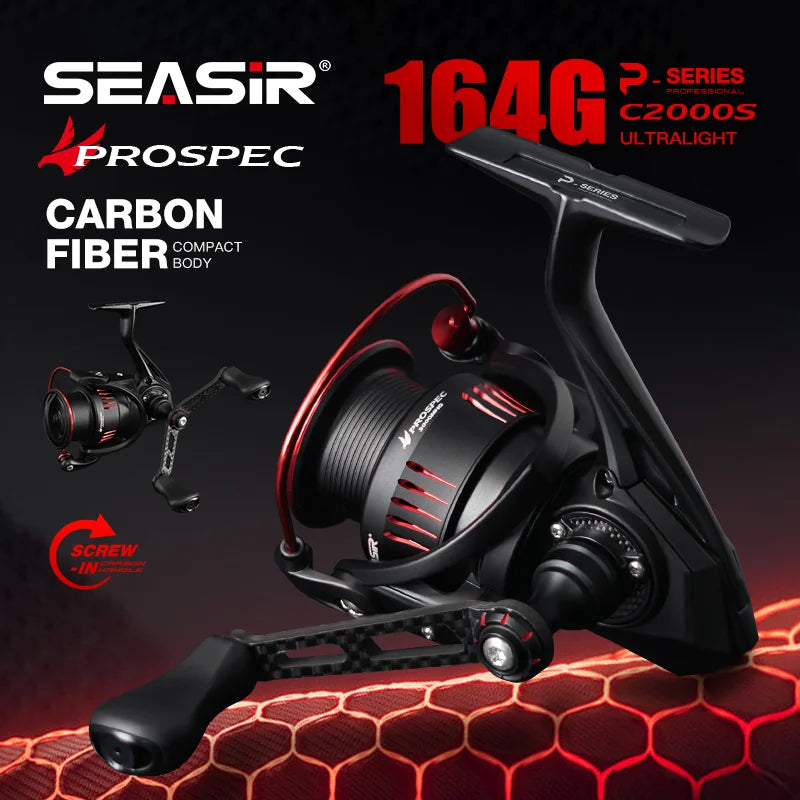 Seasir P-Series Prospec Carbon Fiber Spinning Reel – 9 Bearings, 6.2:1 Gear Ratio (2000 & 3000 Sizes)