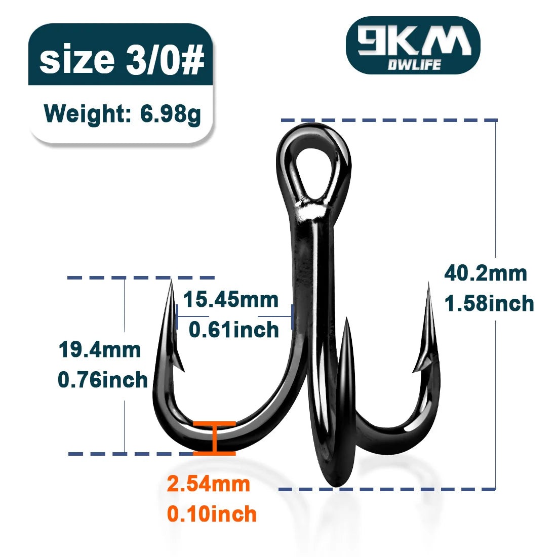 9KM 4X Treble Hooks | High Carbon Steel Barbed Replacement Hooks | 10–30pcs