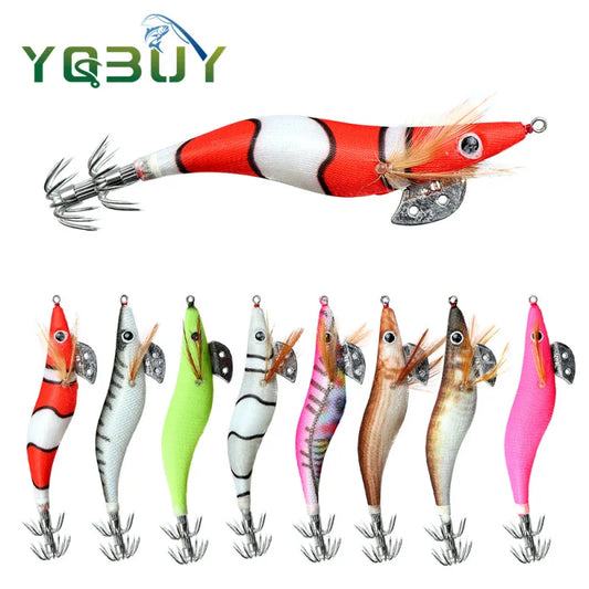 Full Body Luminous Wooden Shrimp Squid Jig | Sizes 2.0 / 2.5 / 3.0 | Squid & Cuttlefish Lure