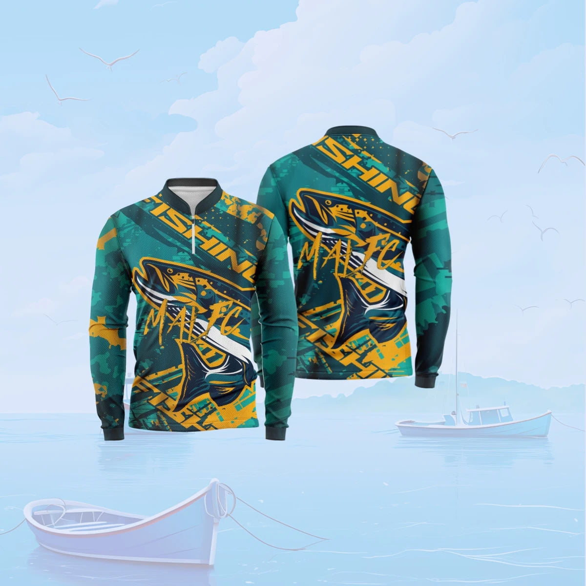 MALFC Long Sleeve Zip-Up Fishing Shirt – Quick-Dry, Breathable & UPF 50+ Sun Protection