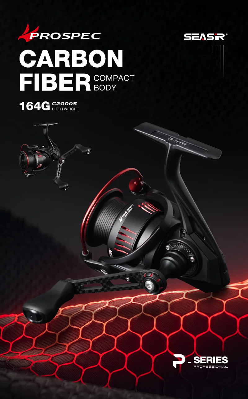 Seasir P-Series Prospec Carbon Fiber Spinning Reel – 9 Bearings, 6.2:1 Gear Ratio (2000 & 3000 Sizes)