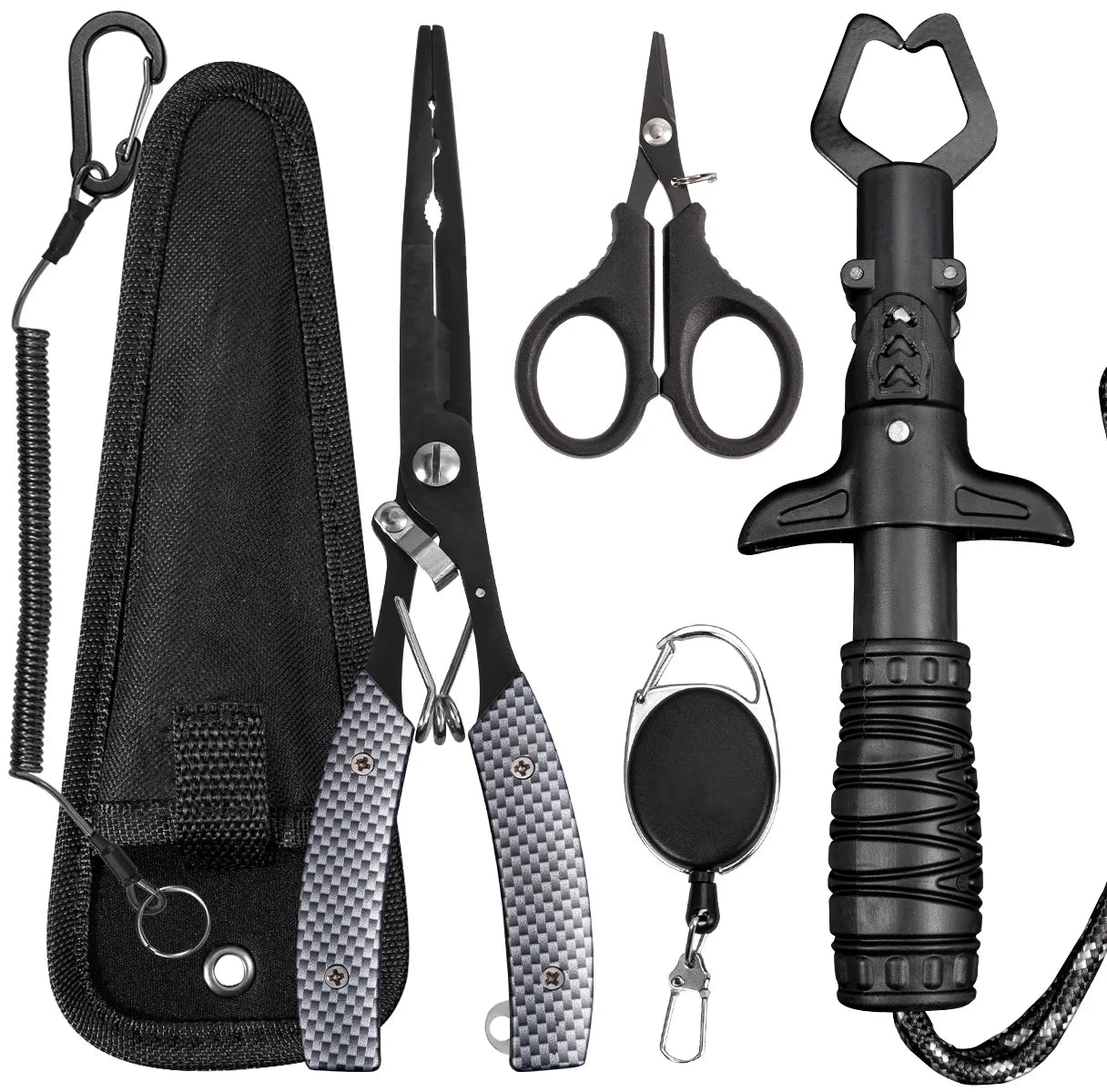 Complete Fishing Tool Kit | Fish Gripper, Fishing Scissors, Lip Gripper, Lanyard & Carry Pouch