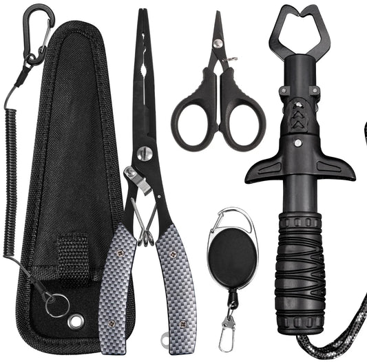 Complete Fishing Tool Kit | Fish Gripper, Fishing Scissors, Lip Gripper, Lanyard & Carry Pouch