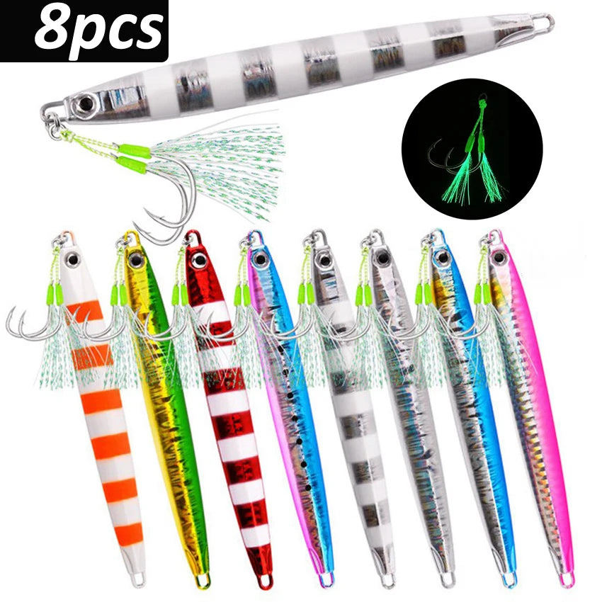 Slim Jig Set – 8 pcs 80 g Metal Jigs (Optional Hooks, Saltwater Ready)