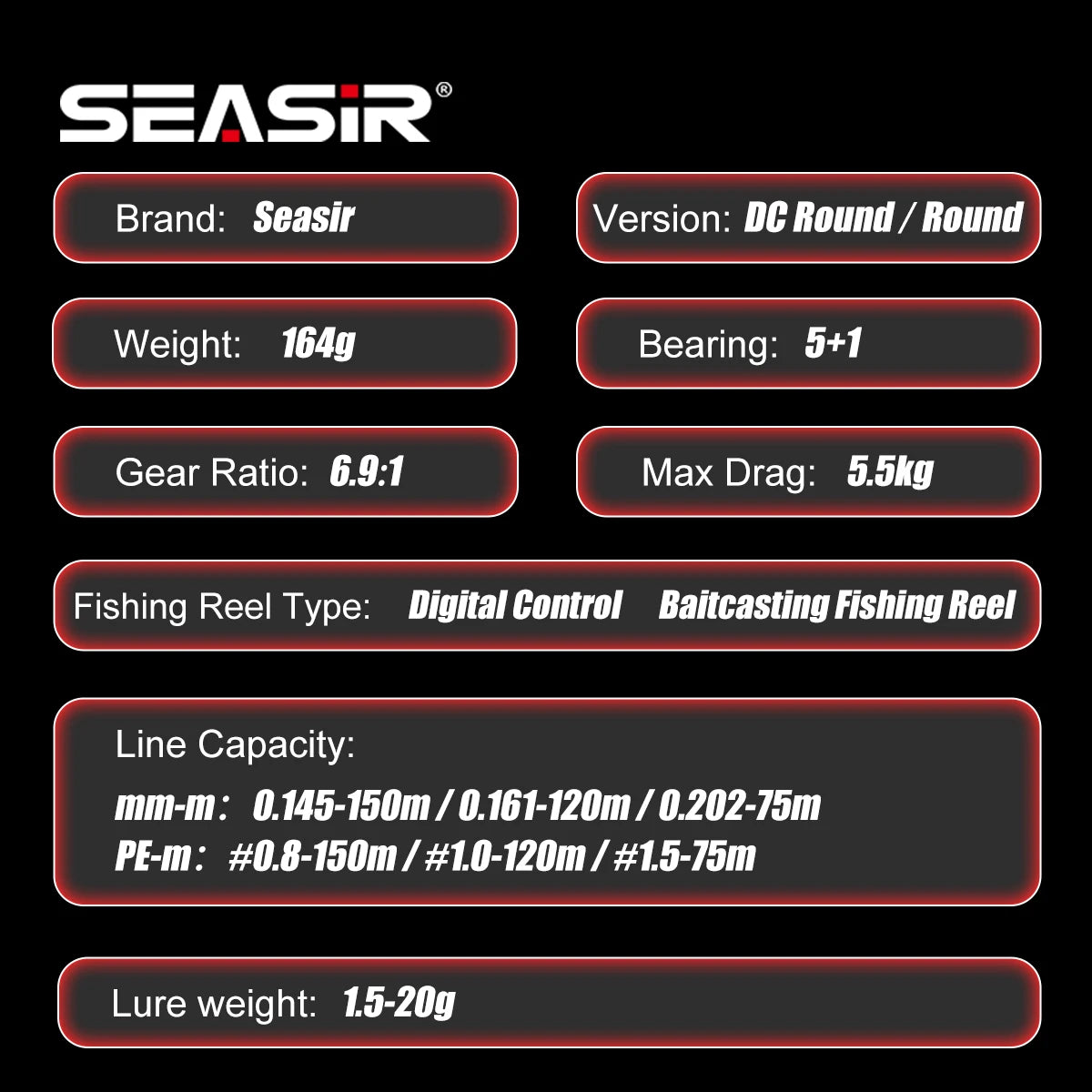SEASIR DC-ROUND Baitcasting Reel | Brass Gear Drum Reel | Long Cast Saltwater Baitcaster | 164g
