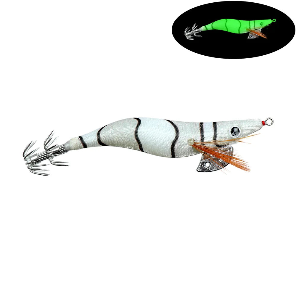 Full Body Luminous Wooden Shrimp Squid Jig | Sizes 2.0 / 2.5 / 3.0 | Squid & Cuttlefish Lure