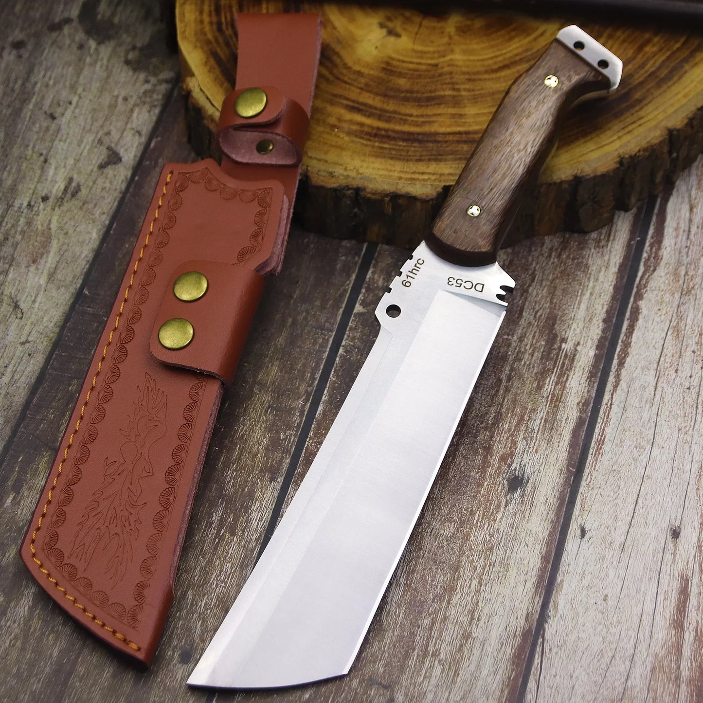 WPKOPYA DC53 Steel Fixed Blade Knife | Full Tang | 13.5” Multi-Purpose Knife with Sheath