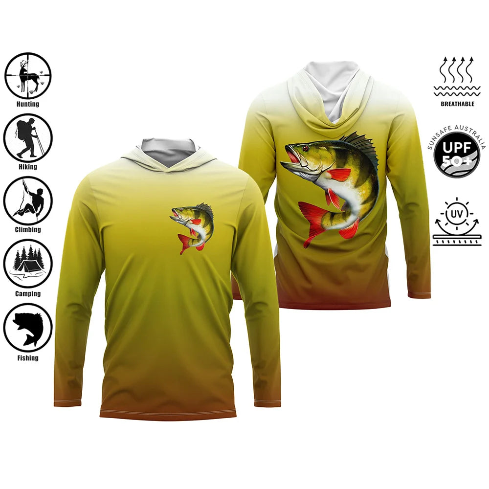 Men’s UPF50+ Fishing Hoodie | Long Sleeve Quick-Dry 3D Print Fishing Shirt | Sizes up to 4XL