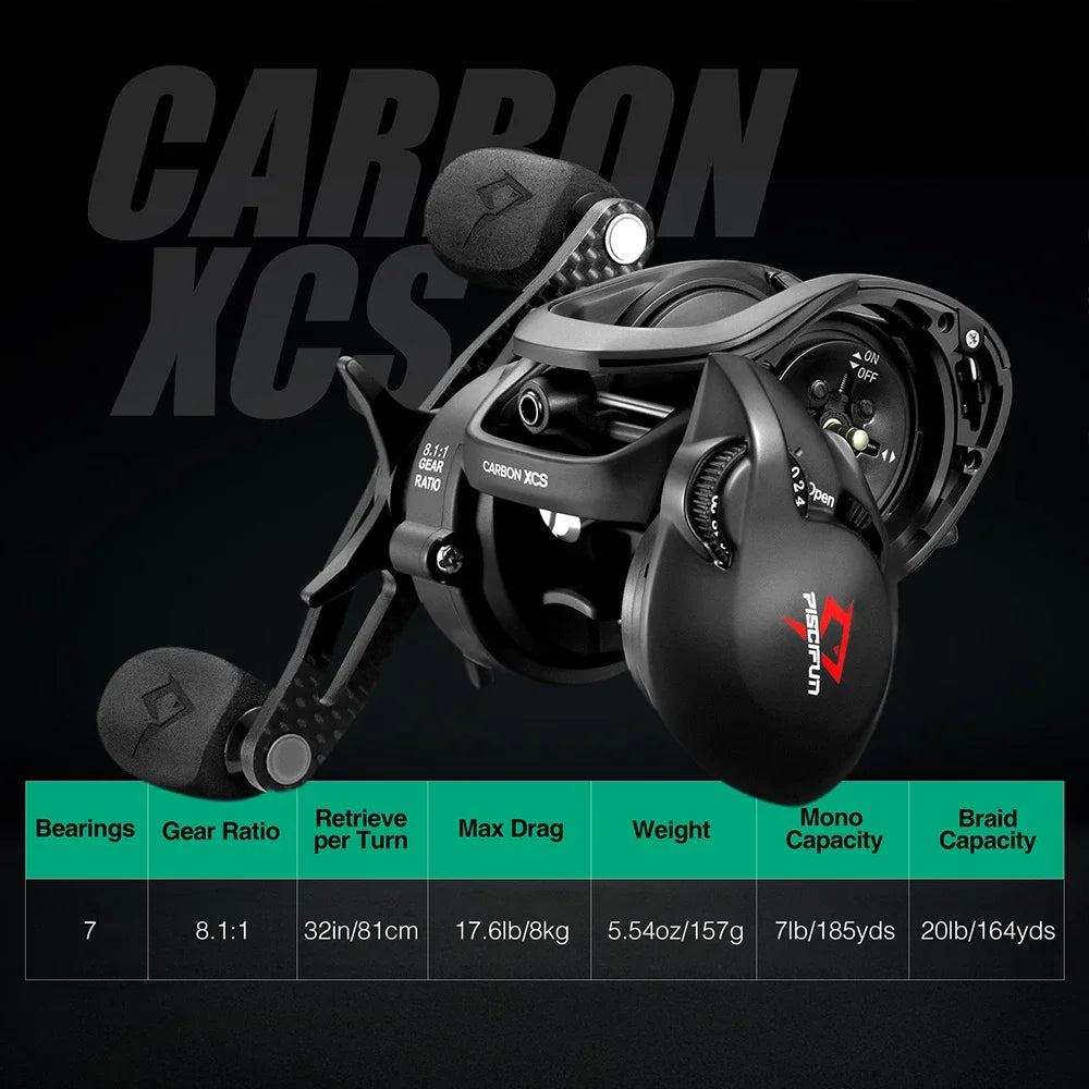 Piscifun Carbon XCS Baitcasting Reel | 8.1:1 High-Speed | 8kg Drag | 156g Carbon Frame