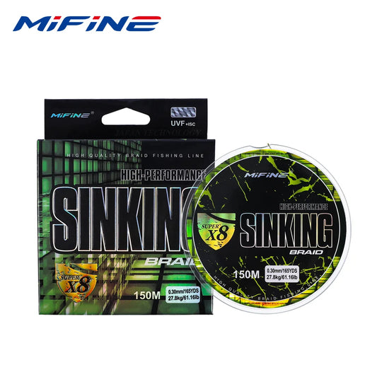 MIFINE Sinking X8 Braided Line | 150m | 8-Strand PE | 18–67LB | Super Strong Sinking Multifilament