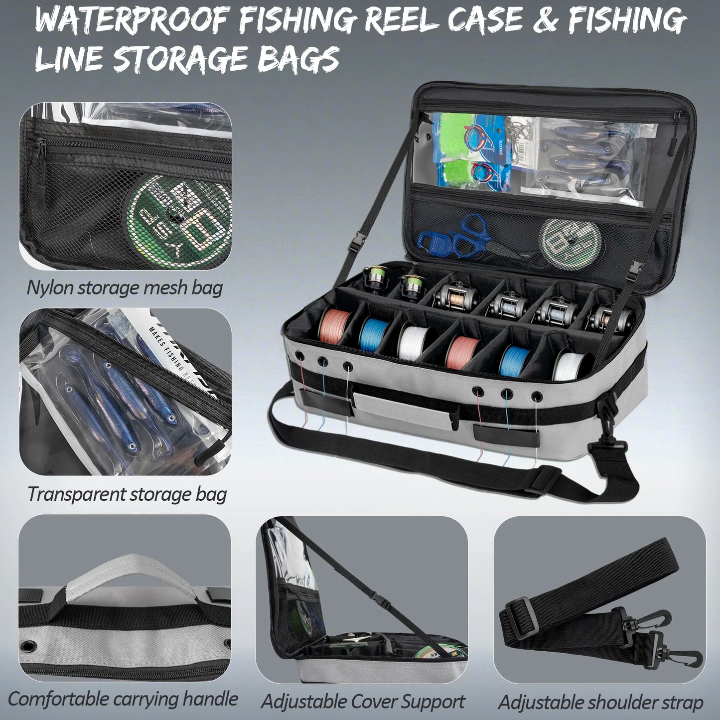 THKFISH Fishing Reel Case | 10 Grid Tackle Organiser | Line & Reel Storage Bag