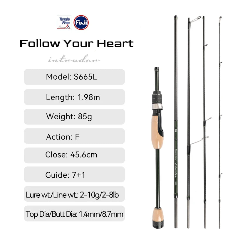 TSURINOYA INTRUDER Packable Fishing Rod | FUJI Components | UL Carbon Spinning & Casting Rod