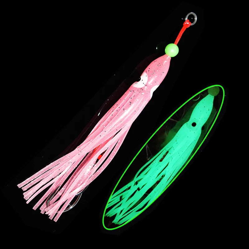 6-Piece Soft Squid Assist Hook Set – 12 cm / 5.5 g Silicone Skirt Rigs (15# Double Hooks, Saltwater)