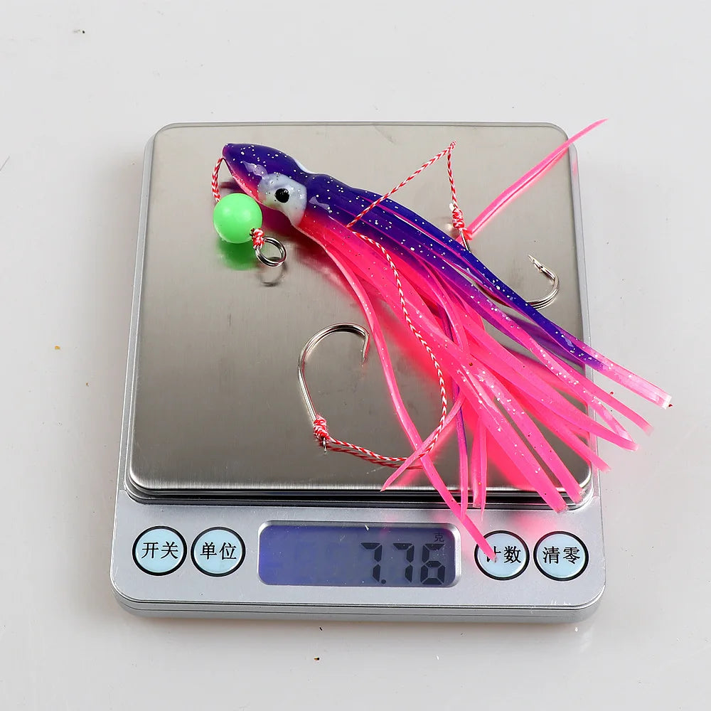 12cm Squid Jig Lure | 10g Octopus Skirt Bait with Double Hook | Saltwater Fishing Lure