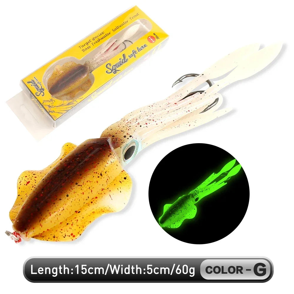 ZUKIBO Luminous Squid Soft Bait | 60g Octopus Head Jig | UV Glow | Deep Sea Trolling & Boat Fishing Lure