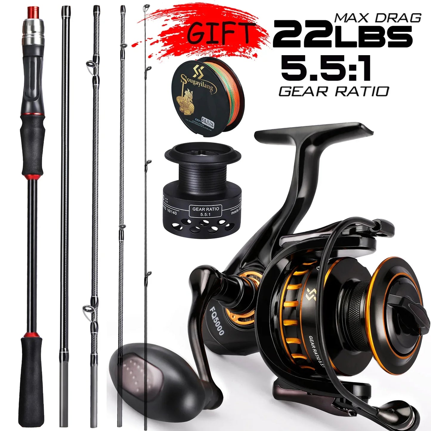 Sougayilang Ultralight Fishing Rod & Reel Combo | 1.8m / 2.1m Carbon Spinning Set | 10kg Drag