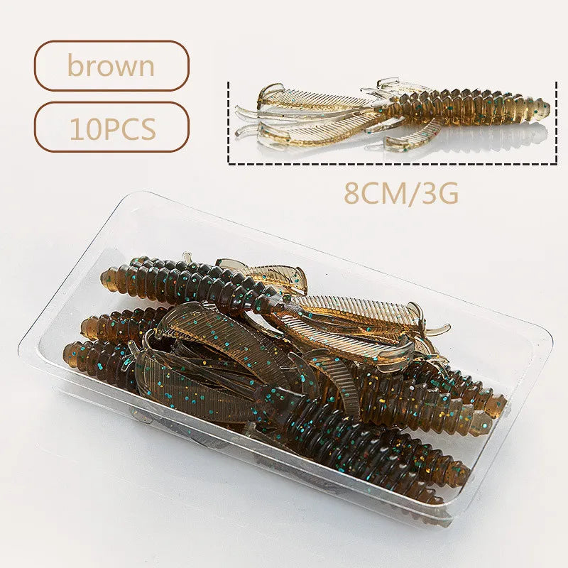 10-Pack Double-Tail Craw Soft Plastic Lures | 80mm 3g | Crayfish & Prawn Style Baits