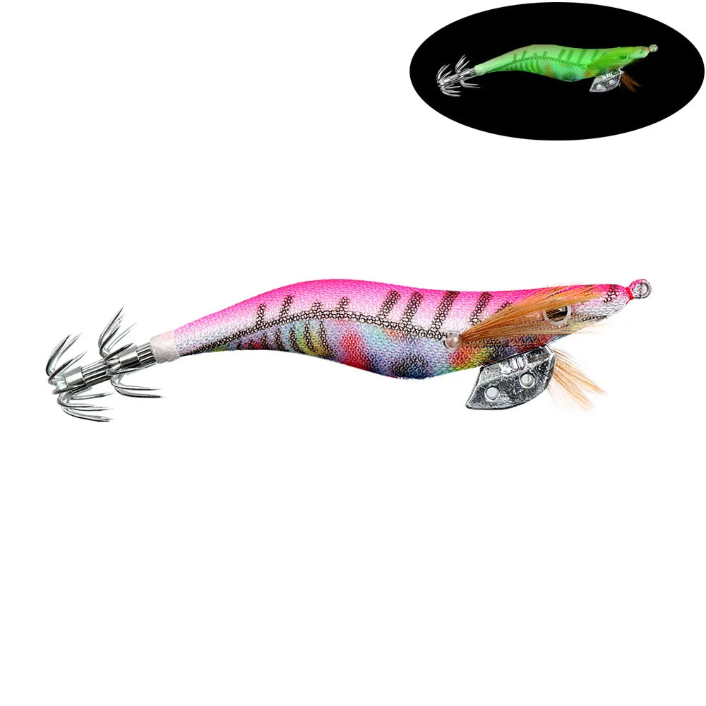 Full Body Luminous Wooden Shrimp Squid Jig | Sizes 2.0 / 2.5 / 3.0 | Squid & Cuttlefish Lure