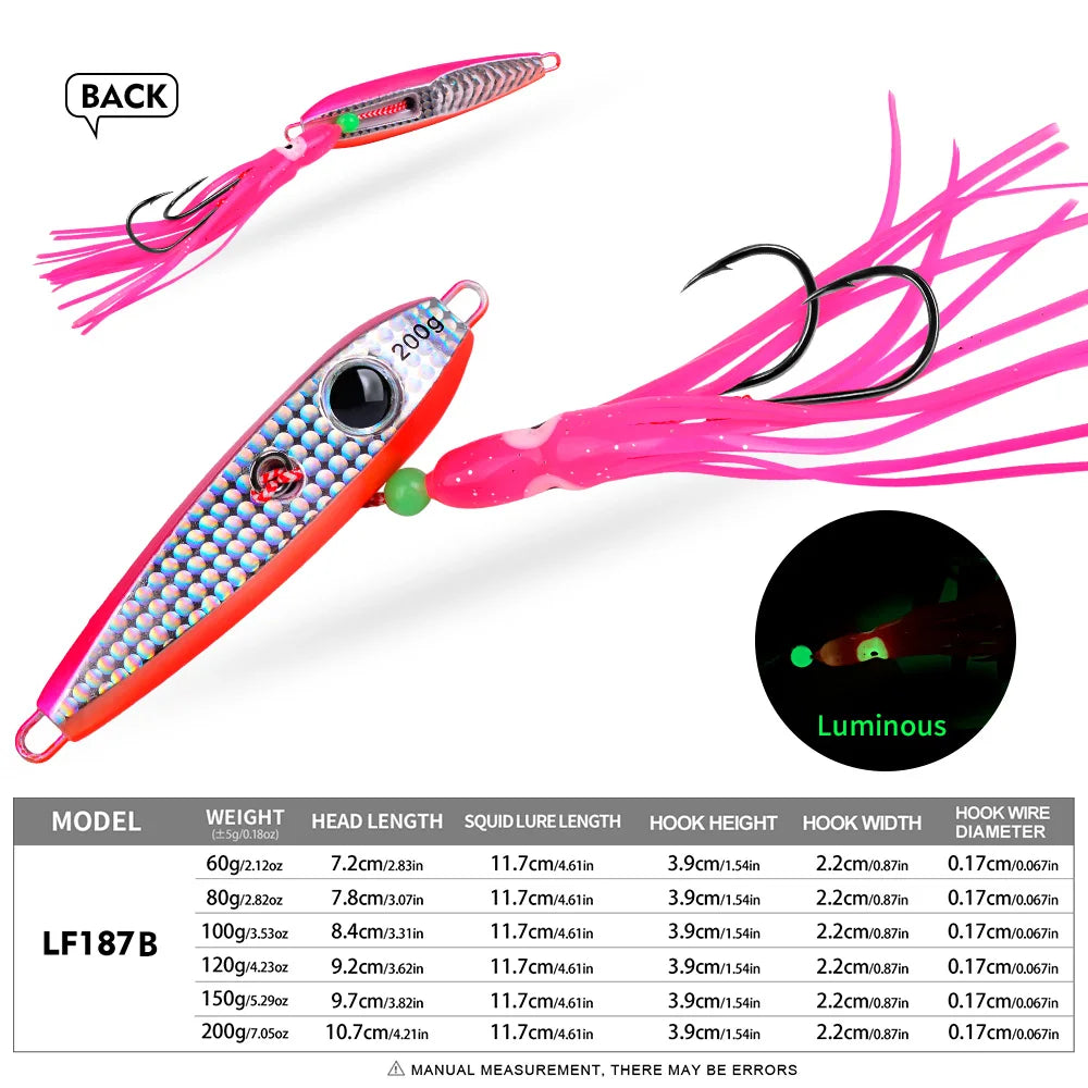 PROBEROS Squid Skirt Slow Jig | 60–200g | Luminous Assist Hook Metal Jig